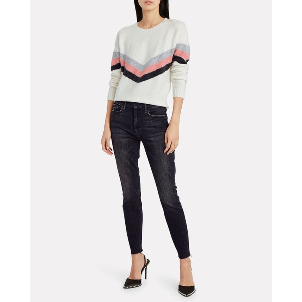 MOTHER The Looker Ankle Fray Skinny Jeans Stargazing Black Waist 24 Frayed Hem